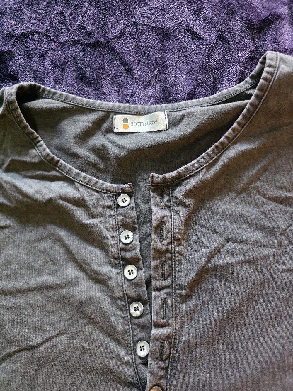 BEOTYSHOW Men's Black Long Sleeve Henley Shirt | Vintage Washed | Button Front